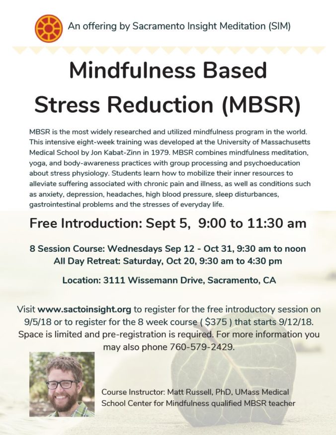 MBSR Course Available: Sep 2018 - Sacramento Insight Meditation